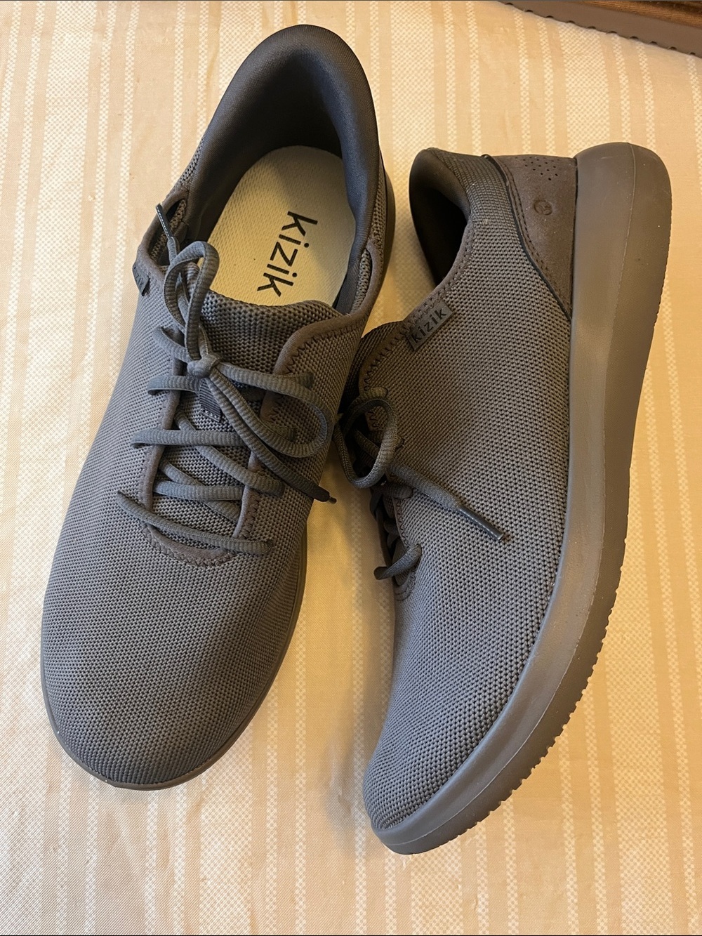 Kizik Men's Charcoal Slip-On Knit Sneaker with Laces size 13W